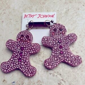 Betsey Johnson Rhinestone gingerbread man earrings NEW